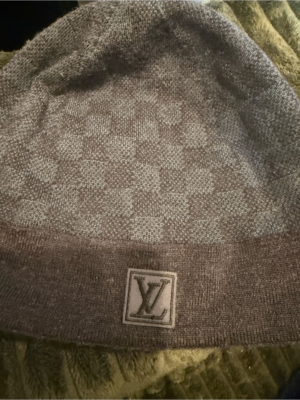 Louis Vuitton Blue Gray Check Knit Beanie